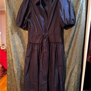 Rebecca Taylor Navy Button Front Midi Dress